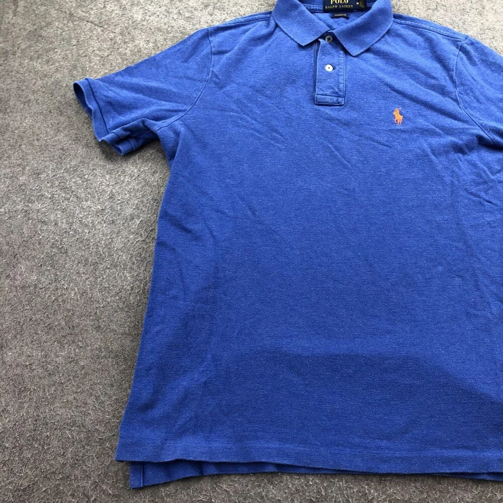 Polo Ralph Lauren Polo Shirt Mens Medium Blue Solid Pony Logo Knit Casual